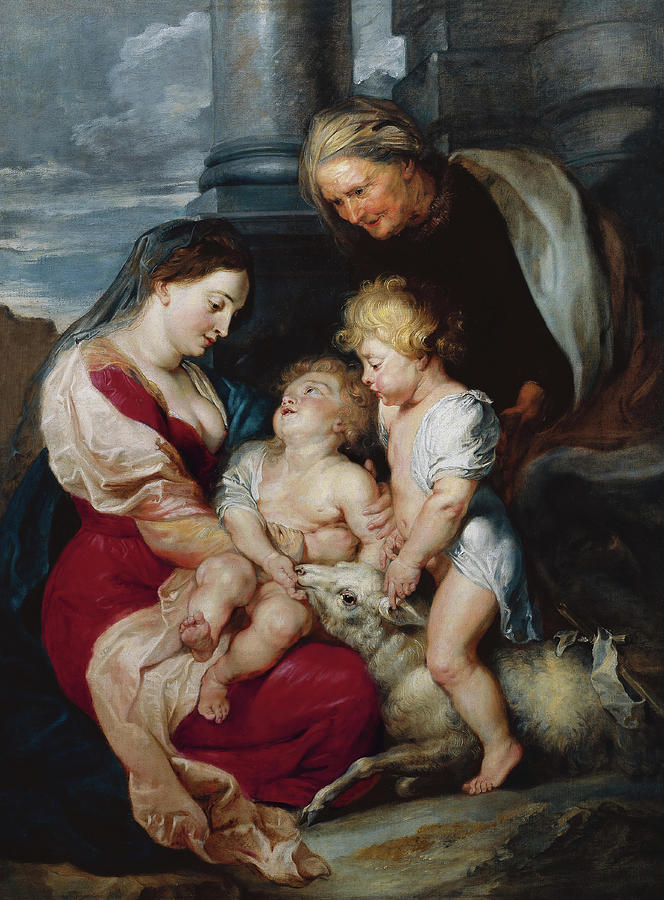 Peter Paul Rubens -Siegen, 1577-Antwerp, 1640-. The Virgin and Child with Saint Elizabeth and Sai... Painting by Peter Paul Rubens -1577-1640-