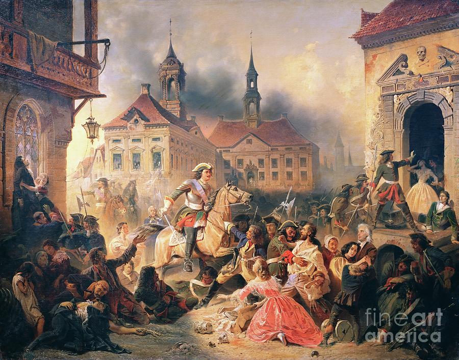 Peter The Great Conquers Narva In 1704, 1859 Painting by Alexander Ivanovich Sauerweid