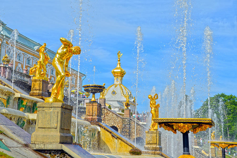Peterhof Golden Statues Photograph