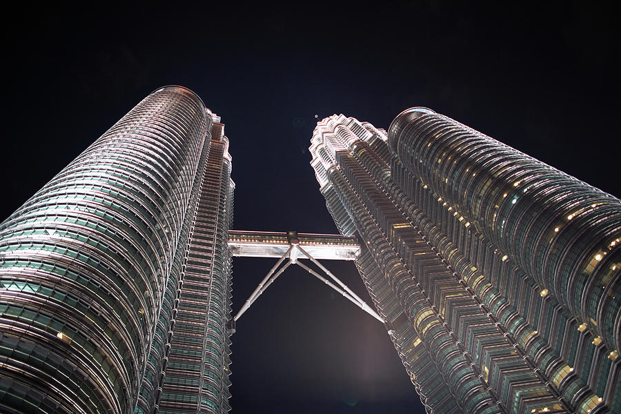 Architecture Digital Art - Petronas Towers Illuminated At Night, Low Angle View, Kuala Lumpur, Malaysia by Peter Muller