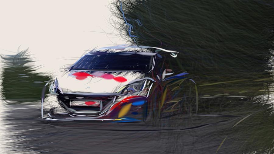 Peugeot 208 T16 Drawing Digital Art by CarsToon Concept