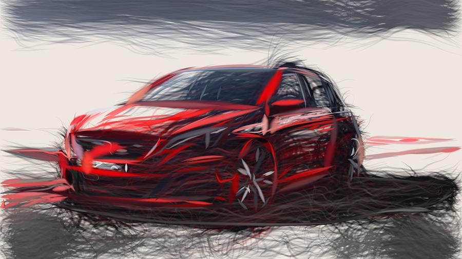 Peugeot 308 R Drawing Digital Art by CarsToon Concept