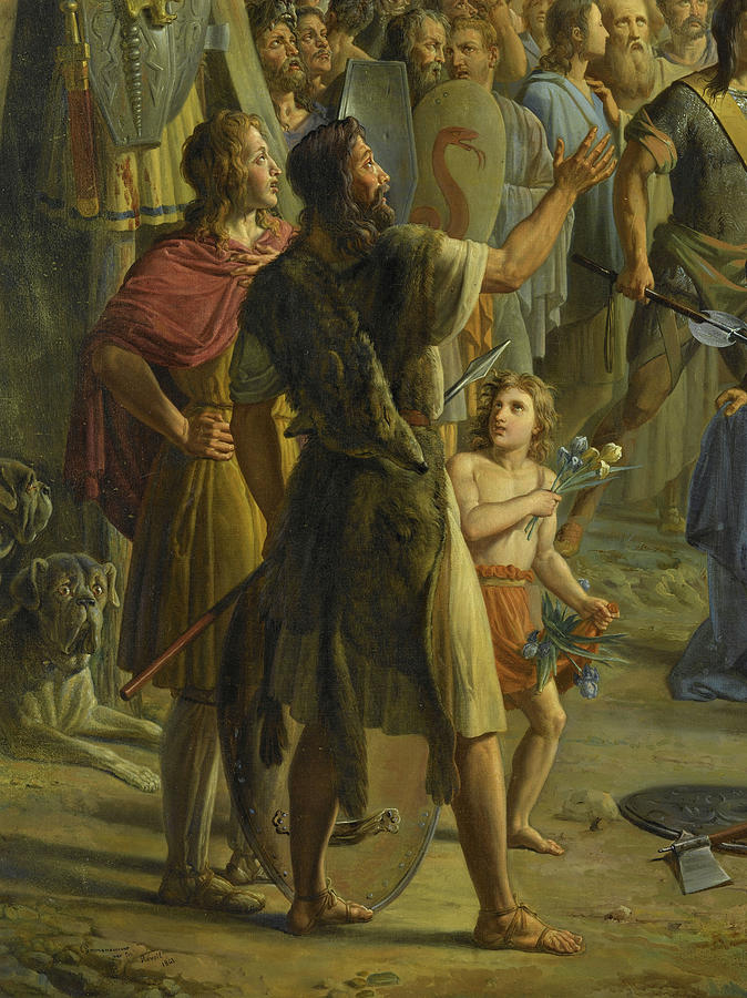 Knight Painting - Pharamond eleve sur le pavois par les guerriers francs, 417 by Pierre Revoil