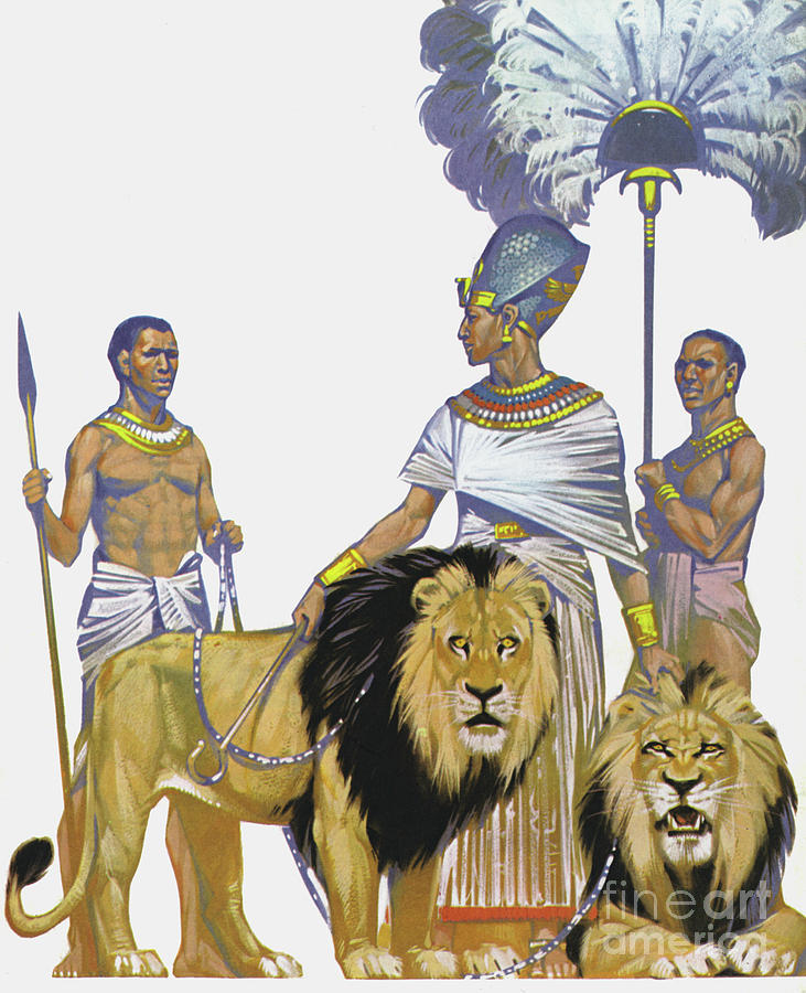 Pharaoh Rameses II of Egypt and his lions Painting by Angus McBride