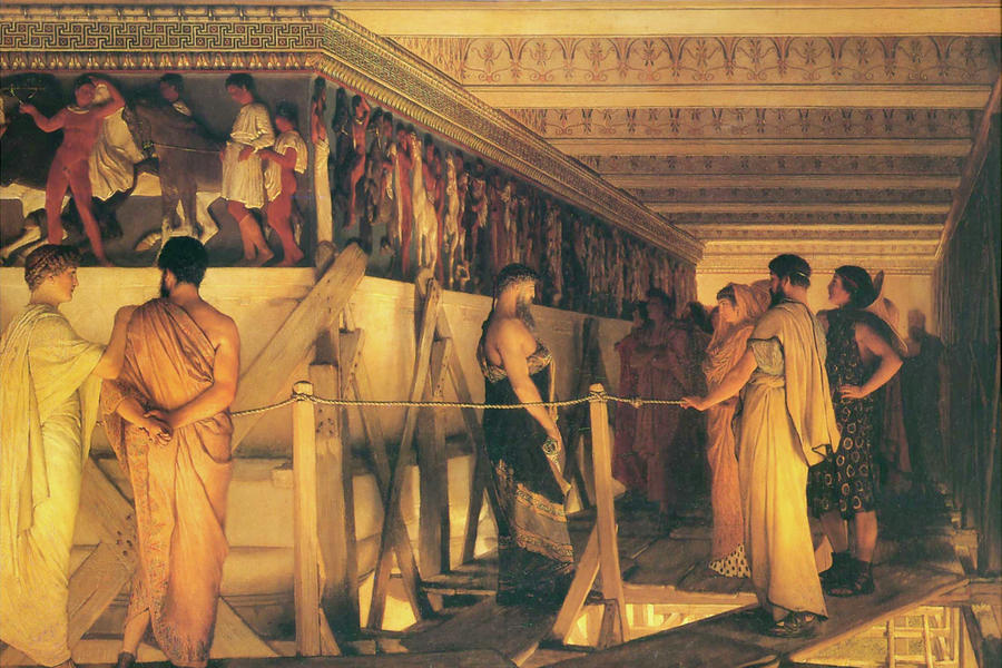 Phidias Showing the Frieze of the Parthenon to his Friends Painting by Sir Lawrence Alma-Tadema