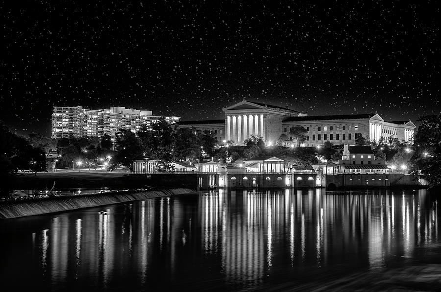 Philadelphia Art Museum Under the Stars in Black and White Photograph by Bill Cannon