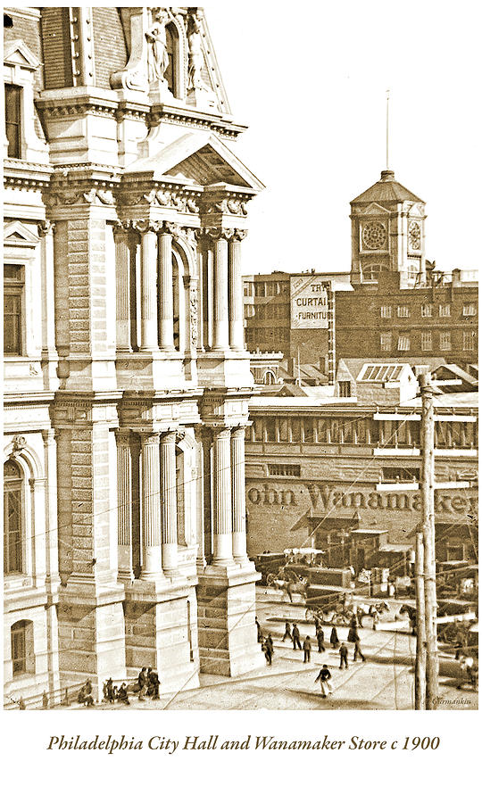 Philadelphia City Hall and Wanamaker Store c 1900 Vintage Photog Photograph by A Macarthur Gurmankin