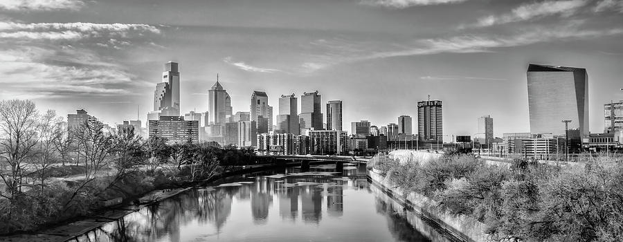 Philadelphia Cityscape from the Schuylkill River in Black and Wh Photograph by Bill Cannon