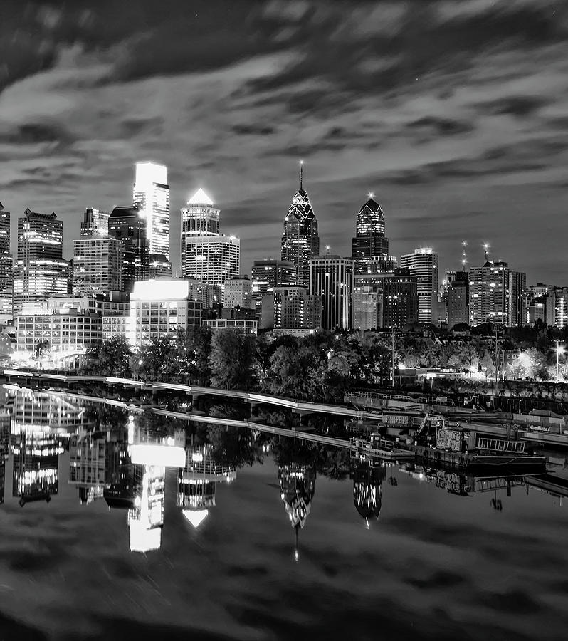 Philadelphia Cityscape Reflection in Black and White Photograph by Bill Cannon