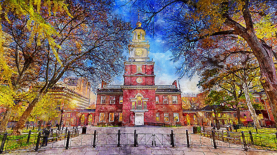 Philadelphia Painting - Philadelphia Independence Hall - 03 by AM FineArtPrints