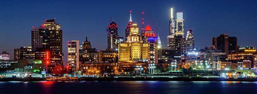 Philadelphia Night on the Waterfront Panorama Photograph by Bill Cannon