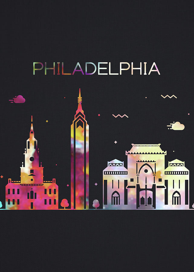 Philadelphia Mixed Media - Philadelphia Pennsylvania City Skyline Whimsical Fun Tall Dark Series by Design Turnpike