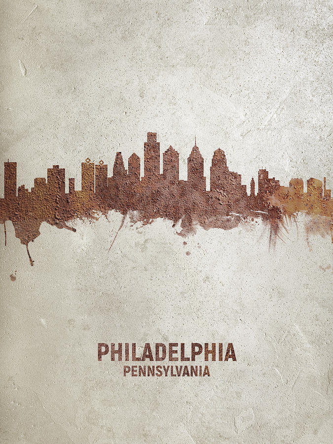 Philadelphia Digital Art - Philadelphia Pennsylvania Rust Skyline by Michael Tompsett