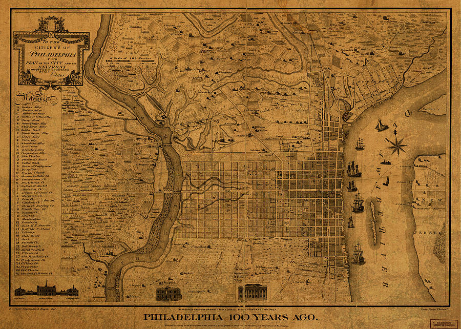 Philadelphia Mixed Media - Philadelphia Pennsylvania Vintage City Street Map 1875 by Design Turnpike