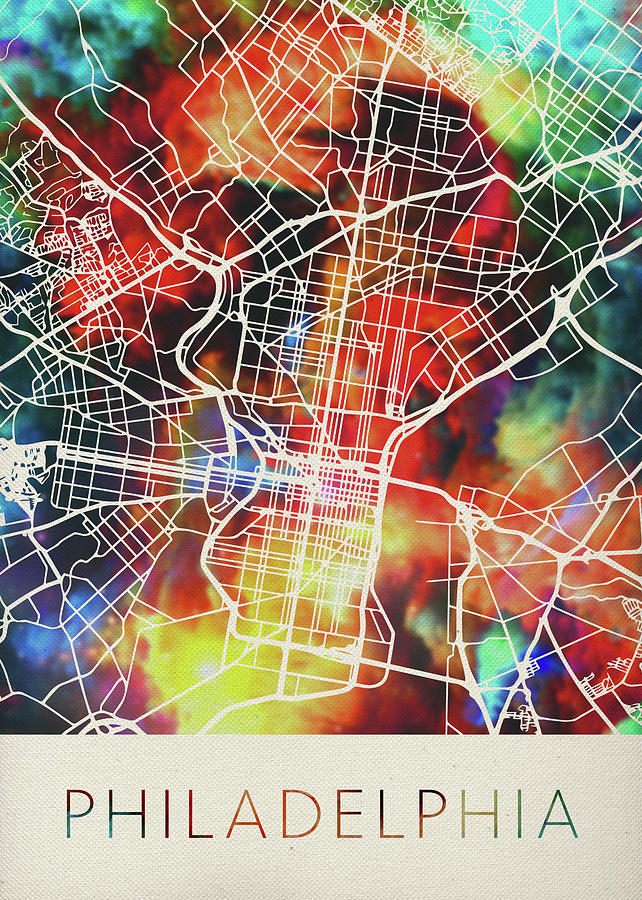 Philadelphia Mixed Media - Philadelphia Pennsylvania Watercolor City Street Map by Design Turnpike