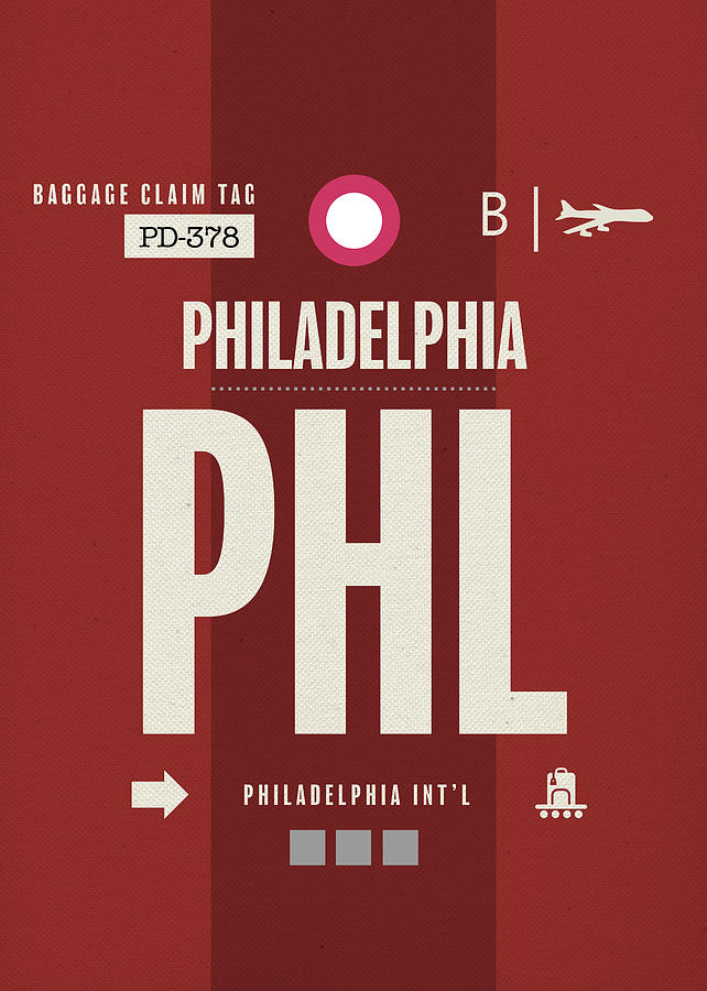 Philadelphia Mixed Media - Philadelphia PHL Pennsylvania Airport Code Baggage Claim Luggage Tag Series by Design Turnpike