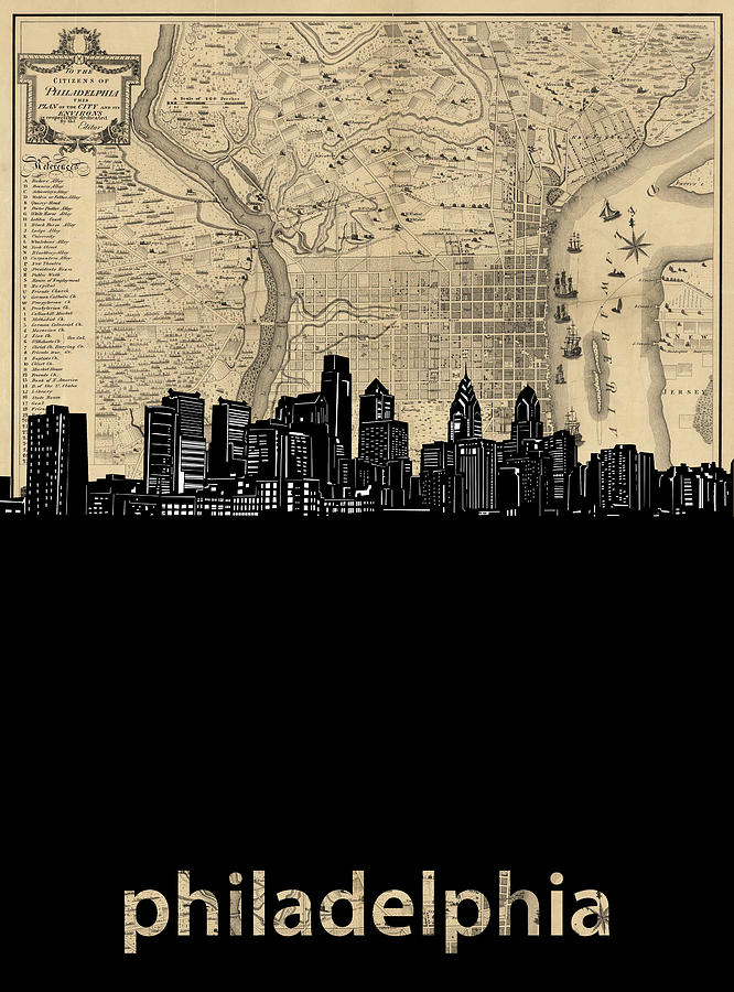 Philadelphia Digital Art - Philadelphia Skyline Map by Bekim M Philadelphia Digital Art - Philadelphia Skyline Map by Bekim M