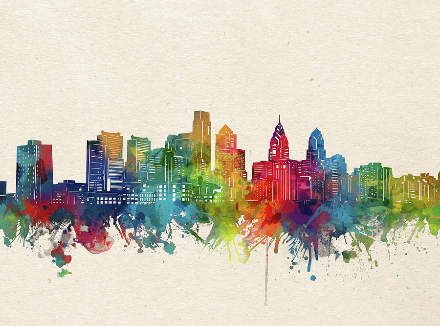 Philadelphia Digital Art - Philadelphia Skyline Watercolor by Bekim M