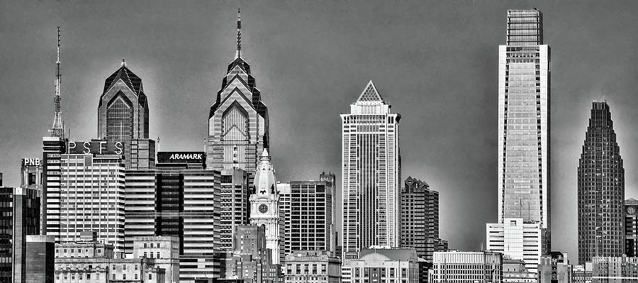 Philadelphia Skyscraper Panorama in Black and White Photograph by Bill Cannon