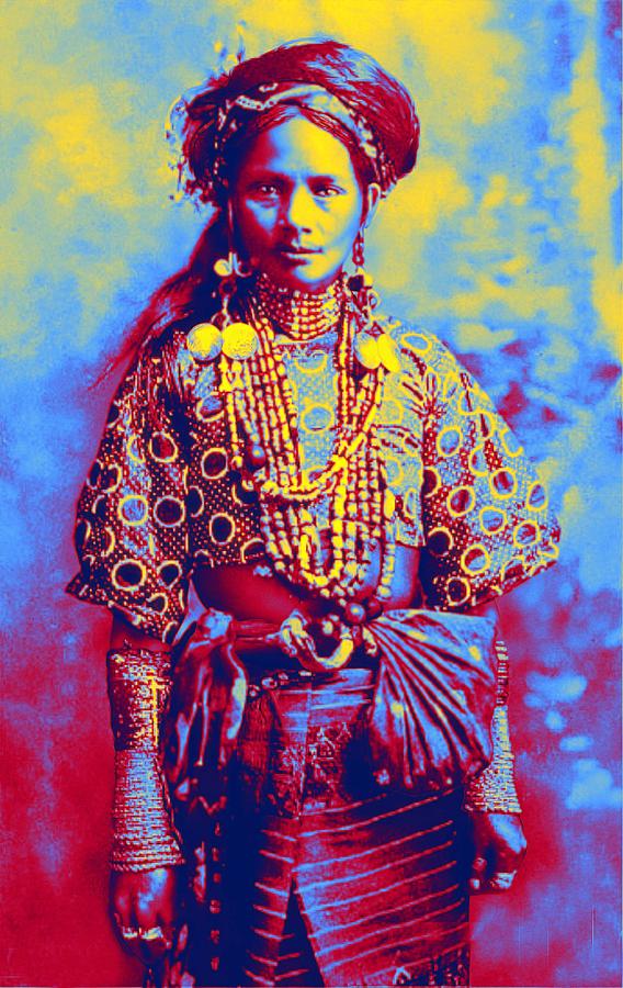 Philippine Itneg Tribe Woman,   a woman from a nearly extinct tribe in Luzon, Philippines. Neon art  Painting by Celestial Images