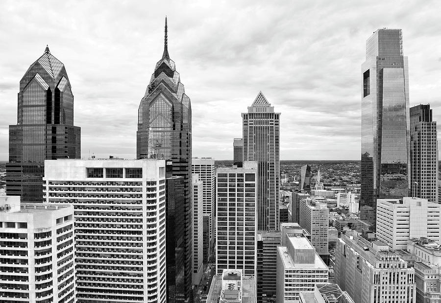 Landscape Mixed Media - Philly Skyline (b/w) by Erin Clark