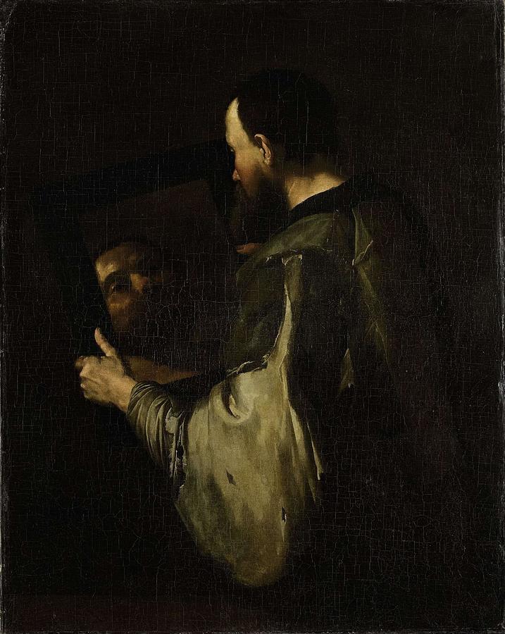 Philosopher with Mirror. Painting by Jusepe de Ribera -copy after-