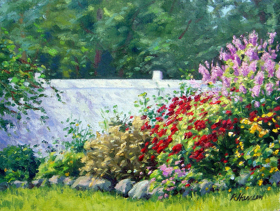 Phlox along a White fence Painting by Rick Hansen