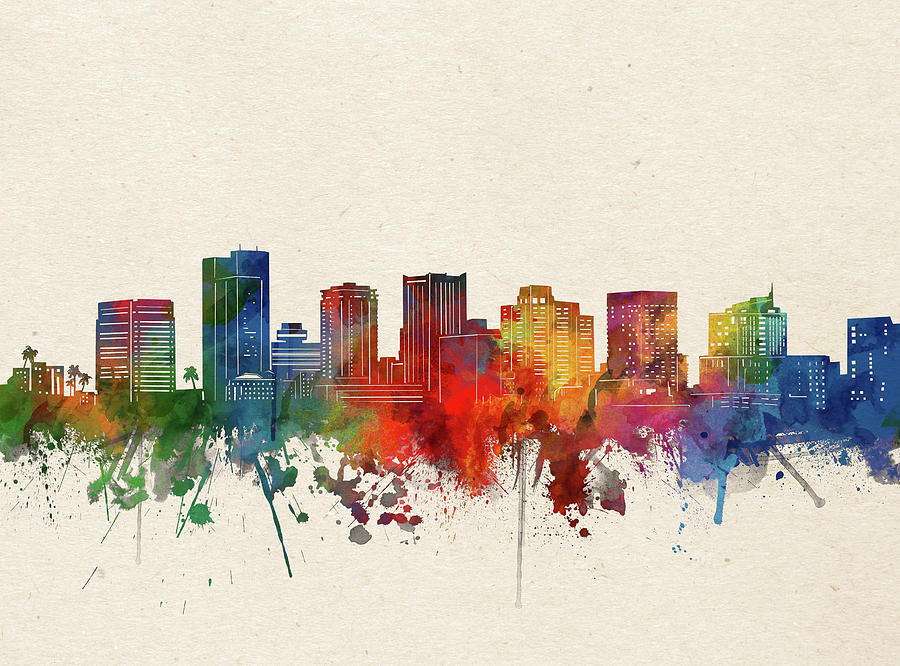 Phoenix Skyline Watercolor Digital Art