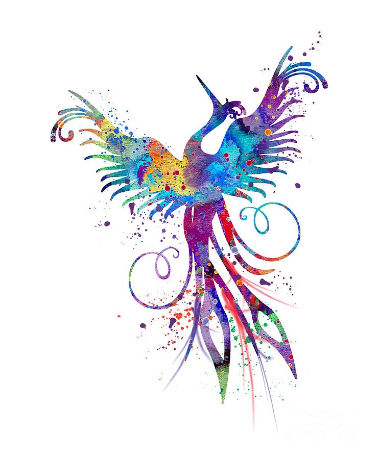 Phoenix Watercolor Print Nursery Art Gift for Her Bird Art Digital Art by White Lotus