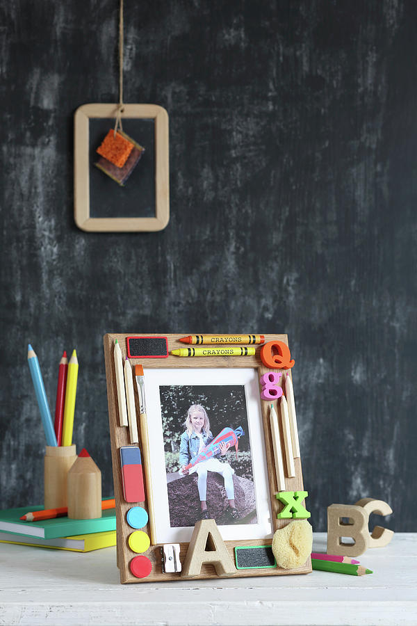 Photo Of Child On First Day Of School In Hand-crafted Picture Frame Photograph by Thordis Rggeberg