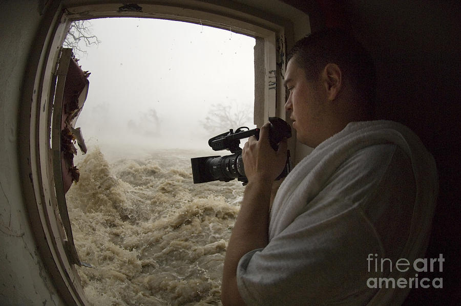 United States Photograph - Photographer In Hurricane Katrina by Jim Reed Photography/science Photo Library