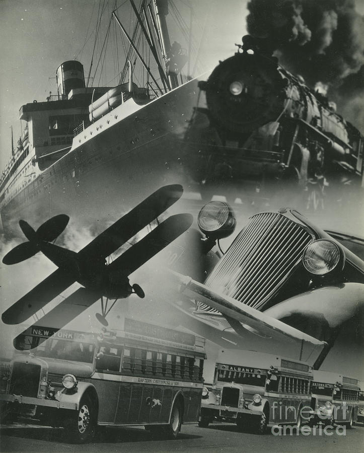 Photomontage Of Ship, Train, Plane, Car, And Buses, Usa, C1920-38 Photograph by Irving Browning