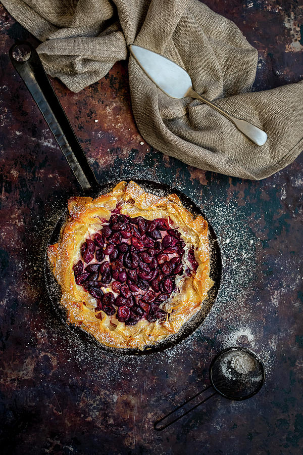 Phyllo Pastry Galette Tart With Ricotta, Tahini And Cherries Photograph by Hein Van Tonder