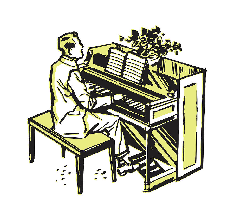 Music Drawing - Pianist Playing Upright by CSA Images