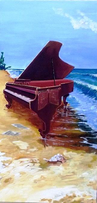 Piano Painting - Piano at seashore by Jibin George
