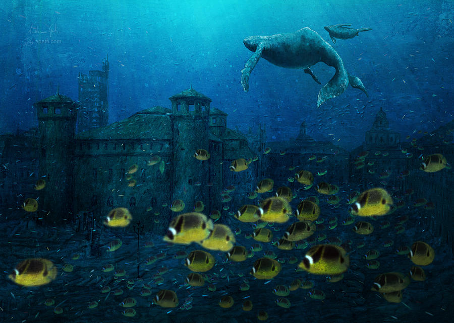 Fish Digital Art - Piazza Castello pesci gialli balene by Andrea Gatti