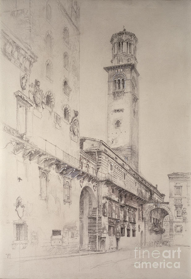 Piazza Dei Signori, Verona By John Ruskin Painting by John Ruskin