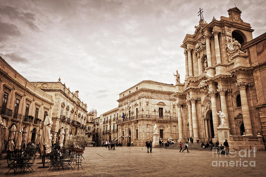 Syracuse Photograph - Piazza del Duomo in Syracuse Italy by Delphimages Photo Creations