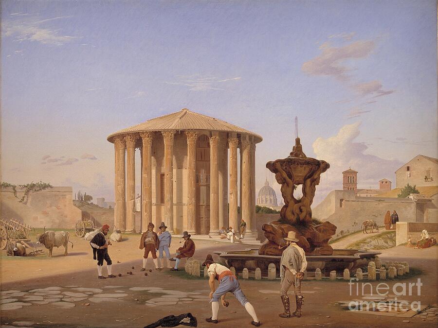 Architecture Painting - Piazza Della Bocca Della Verita With The So Called Vesta Temple In Rome, 1837 by Constantin Hansen