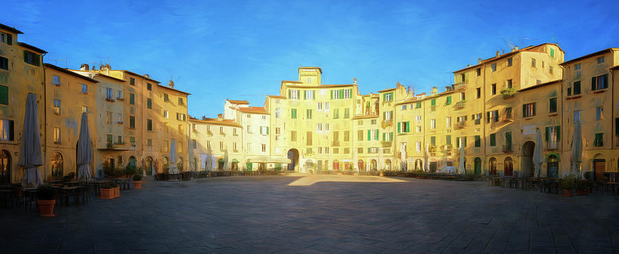 Piazza dellAnfiteatro Lucca Italy Panorama Painterly Photograph by Joan Carroll