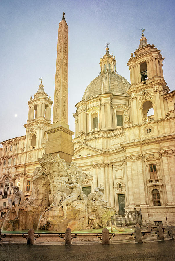 Piazza Navona Fountain and Church Rome Italy Photograph by Joan Carroll
