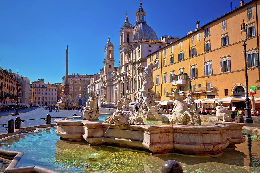 Piazza Navona square fountains and church view in Rome Photograph by ...