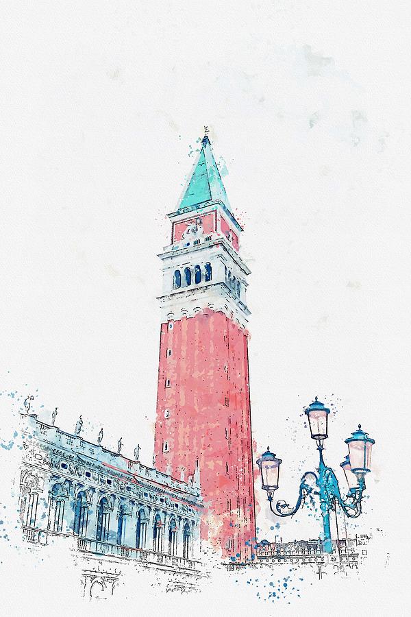 Piazza San Marco, Venice, Italy watercolor by Ahmet Asar Painting by Celestial Images
