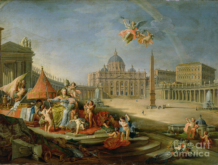 Piazza San Pietro, Rome With An Allegory Of The Triumph Of The Papacy, 1757 Painting by Giovanni Paolo Panini
