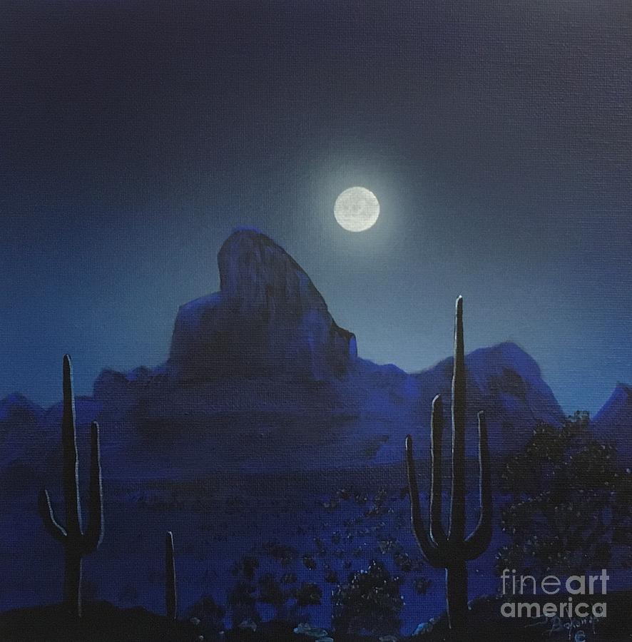 Picacho Peak Moon Painting by Jerry Bokowski