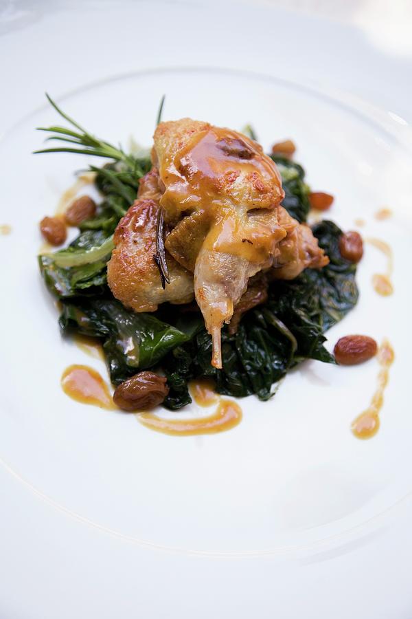 Piccione In Agrodolce Con Gli Spinaci sweet-and-sour Pigeon With Spinach, Italy Photograph by Michael Wissing
