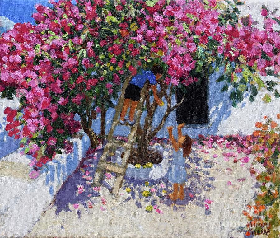 Picking Lemons, Skiathos, Greece Painting by Andrew Macara
