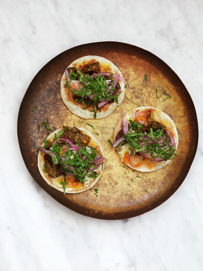 Pickled Beef And Onions On Flatbread Photograph by Hugh Johnson