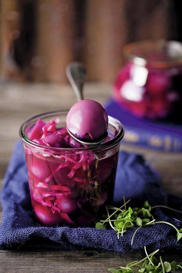 Pickled Eggs With Red Cabbage Photograph by Great Stock!