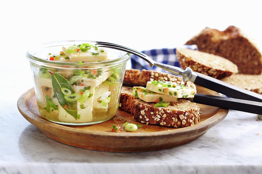 Pickled Marinated Creamy Romadur With Fresh Herbs And Wholemeal Bread Photograph by Teubner Foodfoto